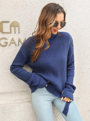 Decorative Button Slit Sweater - Trendsi