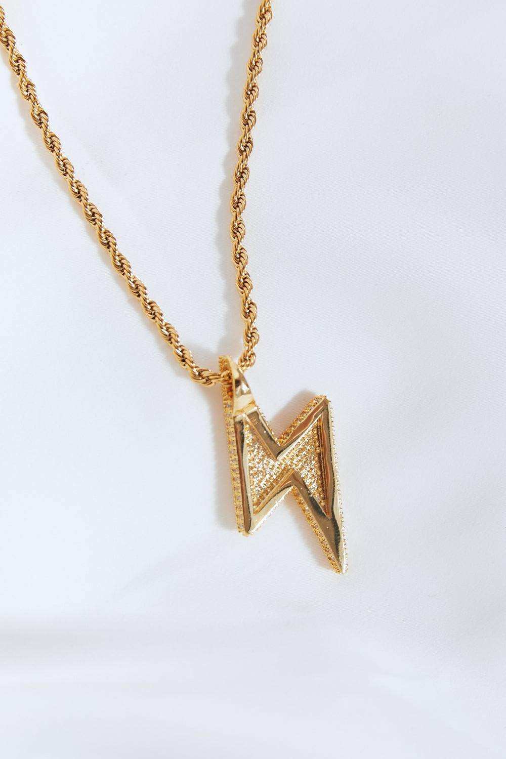 GNJ MANUFACTURING Cubic Zirconia Lightning Pendant Necklace - Trendsi - Flyclothing LLC