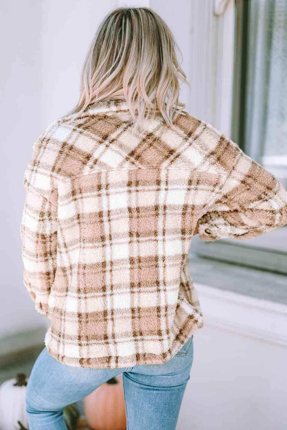Plaid Collared Neck Jacket - Trendsi - Flyclothing LLC
