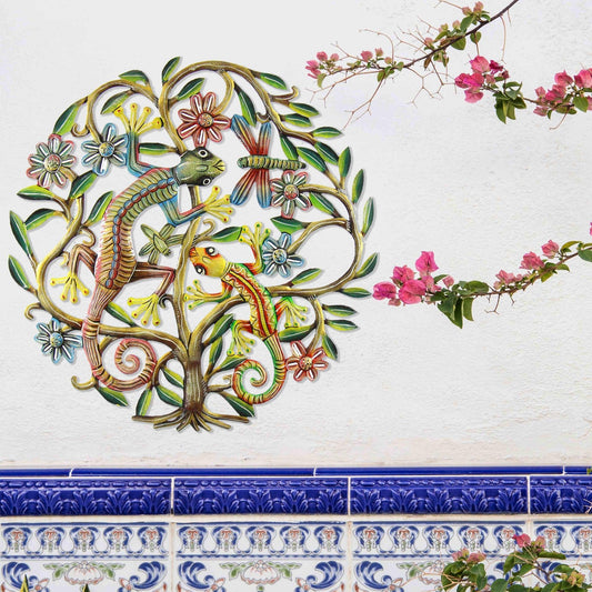 24 inch Painted Gecko Tree of Life - Croix des Bouquets - Croix des Bouquets