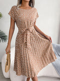 Ditsy Floral Pleated Belted Dress - Trendsi
