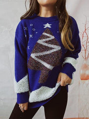 Christmas Tree Graphic Dropped Shoulder Sweater - Trendsi