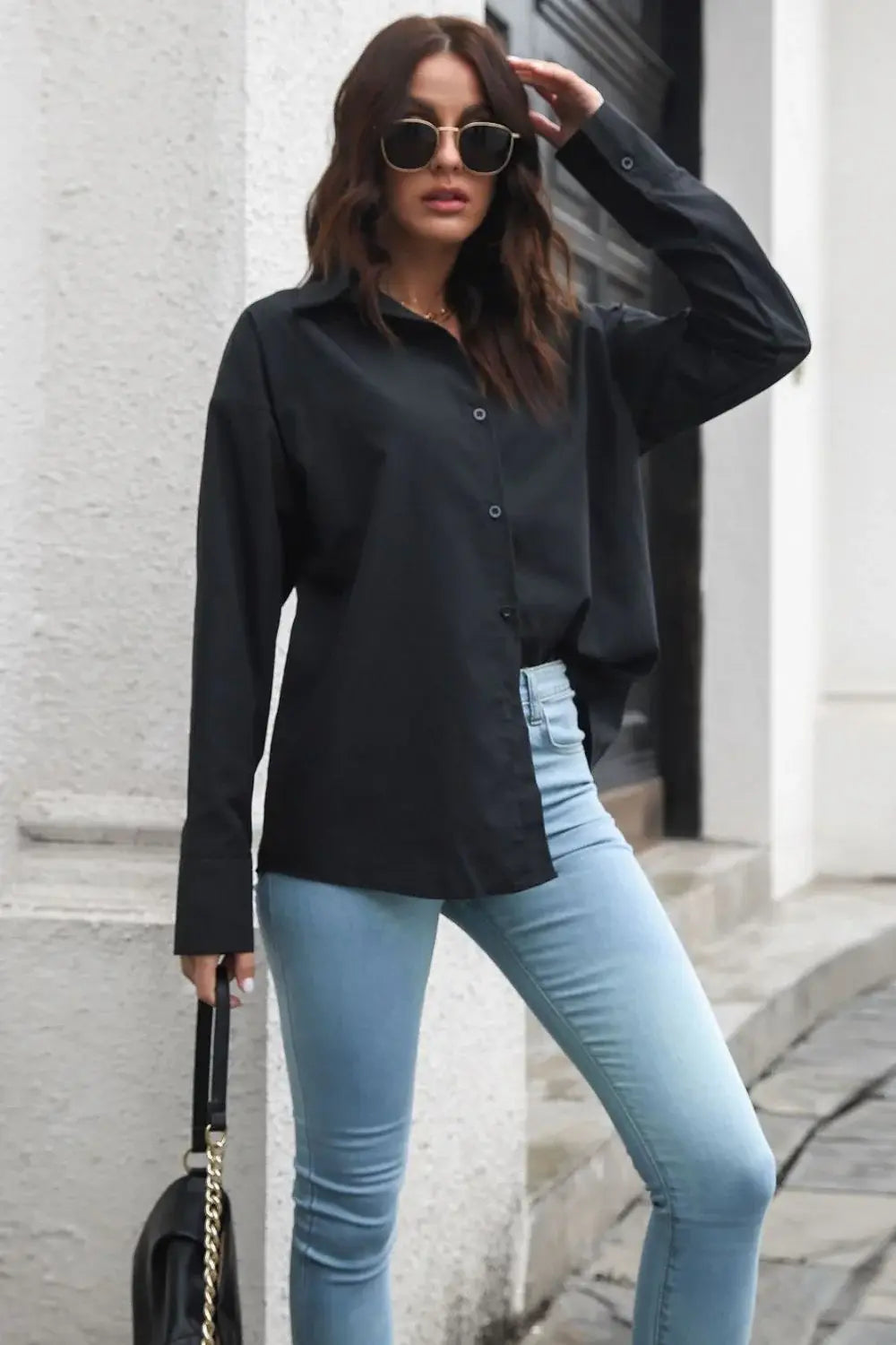 Dropped Shoulder Longline Shirt - Trendsi - Flyclothing LLC