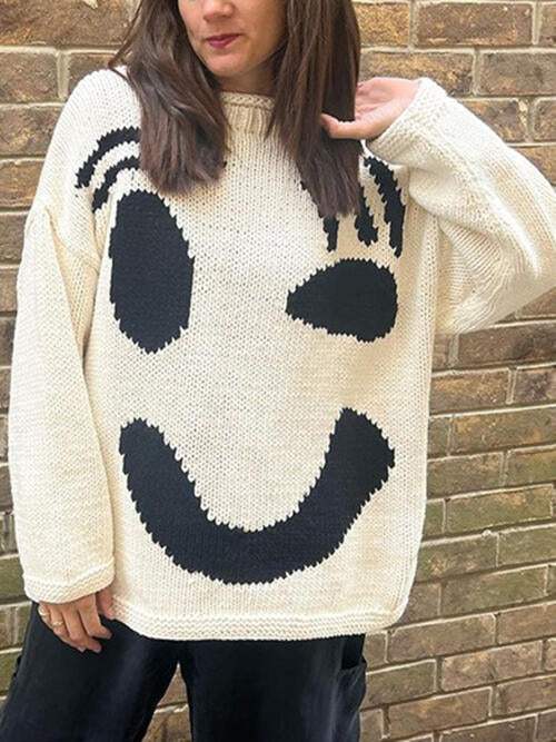 Contrast Drop Shoulder Long Sleeve Sweater - Trendsi - Flyclothing LLC