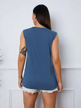 Square Neck Decorative Button Tank - Trendsi - Flyclothing LLC