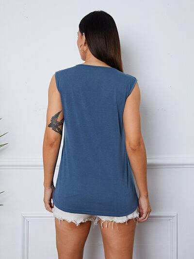 Square Neck Decorative Button Tank - Trendsi - Flyclothing LLC