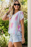 High-Low V-Neck Short Sleeve Blouse - Trendsi - Flyclothing LLC