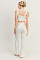 Kimberly C Waffle Tank and High Waist Flare Pants Set - Trendsi - Flyclothing LLC