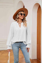 Notched Neck Flounce Sleeve Blouse - Trendsi