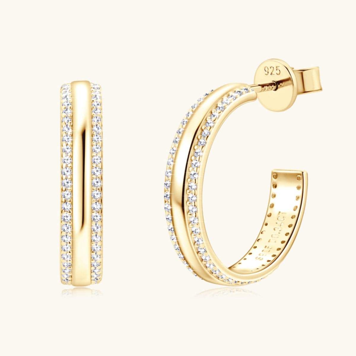 925 Sterling Silver Inlaid Moissanite C-Hoop Earrings - Trendsi - Flyclothing LLC
