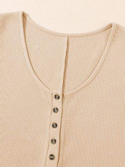 Waffle-Knit Half Button Sleeveless Romper with Pockets - Trendsi - Flyclothing LLC