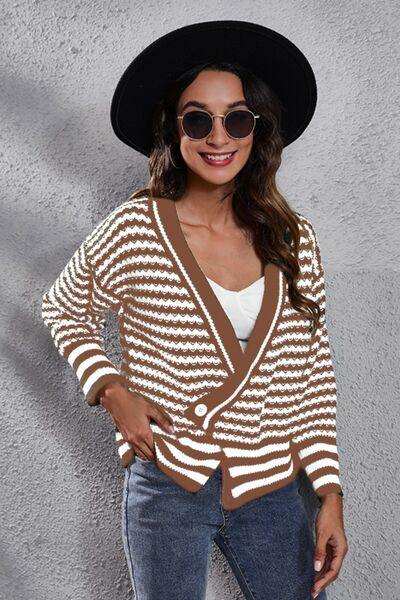 Striped V-Neck Knit Top - Trendsi - Flyclothing LLC