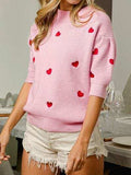 Heart Embroidered Dropped Shoulder Sweater - Trendsi - Flyclothing LLC