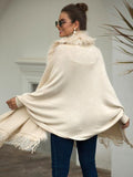 Fringe Open Front Long Sleeve Poncho - Trendsi