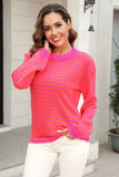 Striped Round Neck Dropped Shoulder Sweater - Trendsi - Flyclothing LLC