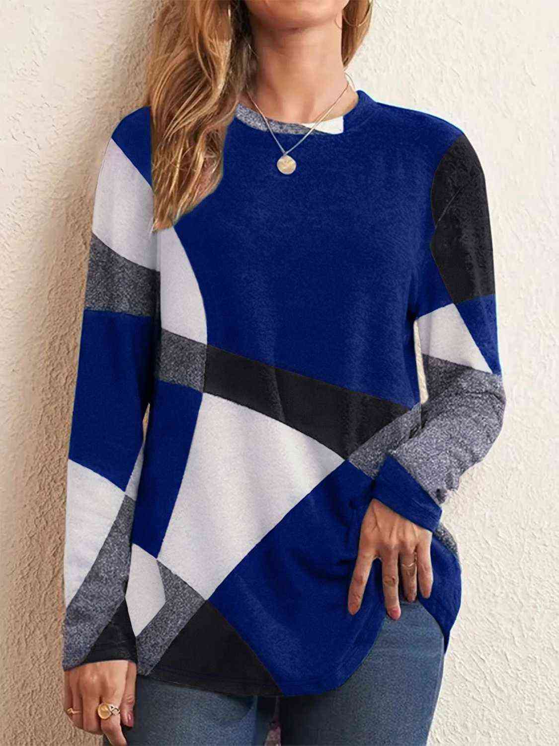 Color Block Round Neck T-Shirt - Trendsi - Flyclothing LLC
