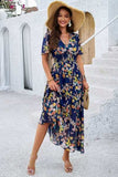 Smocked Floral V-Neck Short Sleeve Dress - Trendsi - Flyclothing LLC