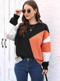 Color Block Round Neck Sweater - Trendsi - Flyclothing LLC