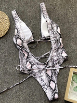 Lace-Up Backless Plunge One-Piece Swimwear - Trendsi - Flyclothing LLC
