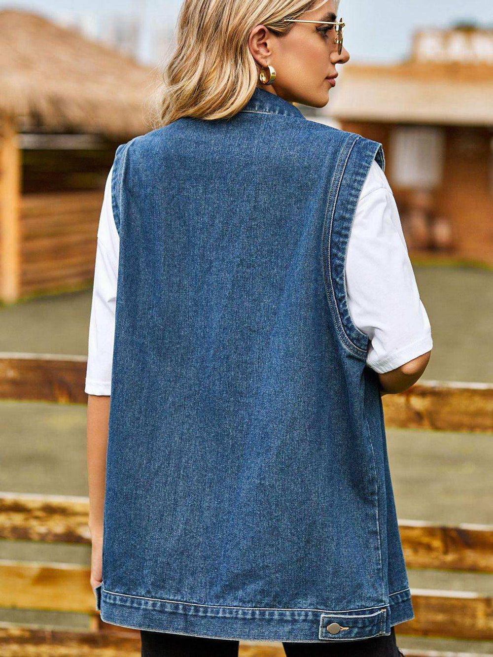 Button Down Denim Vest - Trendsi - Flyclothing LLC