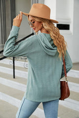 Cable-Knit Long Sleeve Hoodie - Trendsi