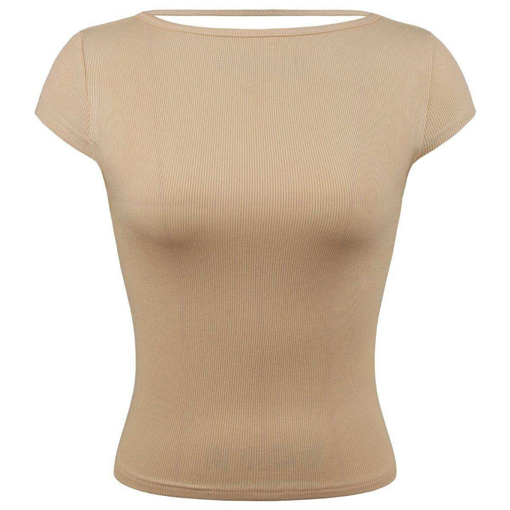 Round Neck Backless Short Sleeve Tee - Trendsi - Flyclothing LLC