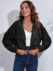 Drawstring Hooded Zip Up Jacket with Pockets - Trendsi