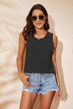 Buttoned Cutout Ribbed Trim Knit Tank - Trendsi - Flyclothing LLC