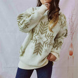 Snowflake Pattern Long Sleeve Sweater - Trendsi - Flyclothing LLC