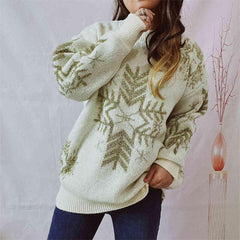 Snowflake Pattern Long Sleeve Sweater - Flyclothing LLC