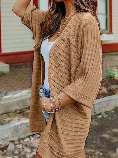 Striped Open Front Knit Cardigan - Trendsi - Flyclothing LLC