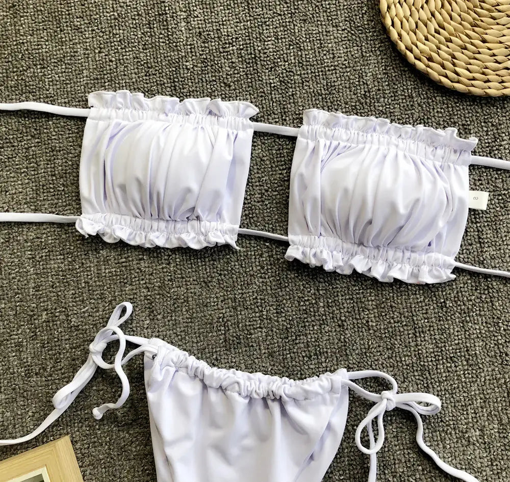 Frill Trim Ruched Bikini Set - Trendsi - Flyclothing LLC