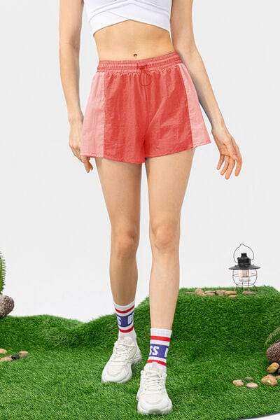 Color Block Drawstring Active Shorts - Trendsi - Flyclothing LLC