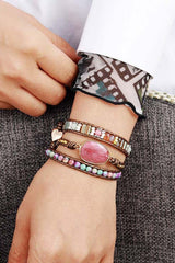 Handmade Crystal Beaded Natural Stone Bracelet - Trendsi