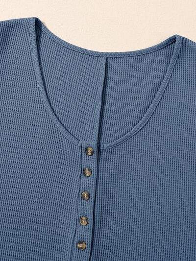Waffle-Knit Half Button Sleeveless Romper with Pockets - Trendsi - Flyclothing LLC
