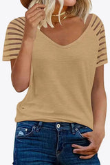 V-Neck Raglan Sleeve Tee - Trendsi - Flyclothing LLC