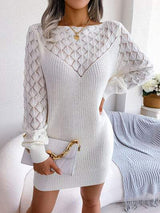 Openwork Boat Neck Sweater Dress - Trendsi - Flyclothing LLC