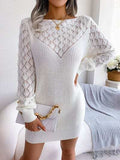 Openwork Boat Neck Sweater Dress - Trendsi - Flyclothing LLC