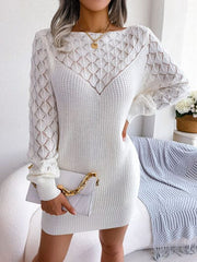 Openwork Boat Neck Sweater Dress - Trendsi