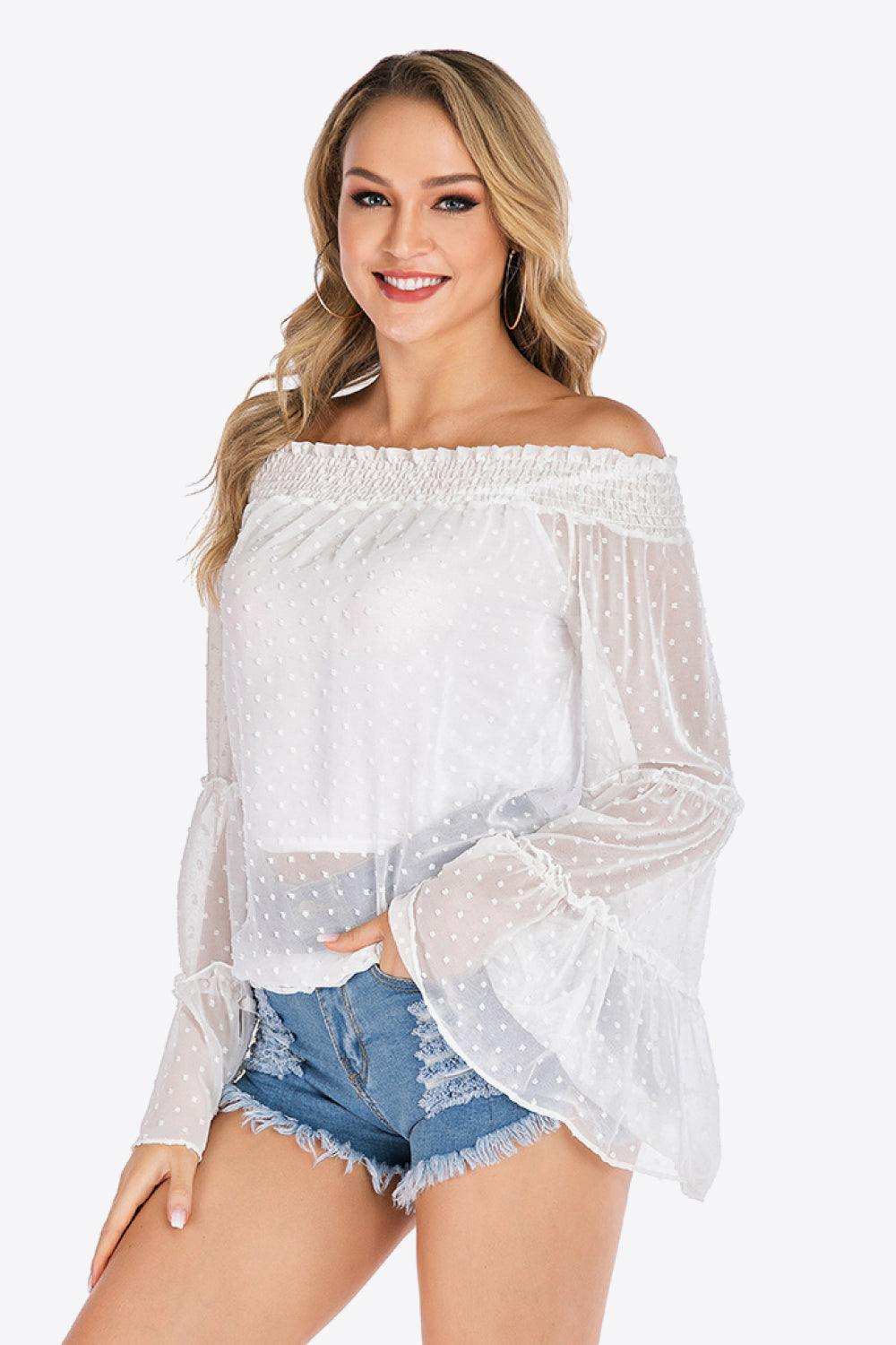 Swiss Dot Off-Shoulder Blouse - Trendsi - Flyclothing LLC