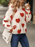 Fuzzy Heart Pocketed Dropped Shoulder Hoodie - Trendsi - Flyclothing LLC