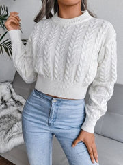 Cable-Knit Round Neck Sweater - Trendsi