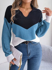 Color Block Dropped Shoulder Sweater - Trendsi