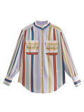 Striped Button Down Lantern Sleeve Shirt - Trendsi