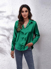 Button Up Collared Neck Long Sleeve Shirt - Trendsi