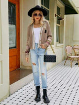 Contrast Button Up Dropped Shoulder Cardigan - Trendsi - Flyclothing LLC