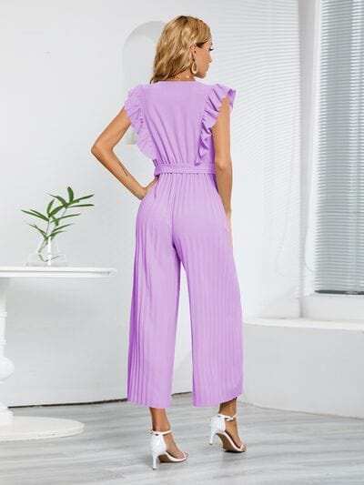 Ruffled Surplice Cap Sleeve Jumpsuit - Trendsi - Flyclothing LLC