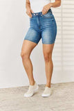 Judy Blue Full Size Tummy Control Double Button Bermuda Denim Shorts - Trendsi - Flyclothing LLC