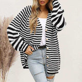 Striped Button Down Long Sleeve Cardigan - Trendsi - Flyclothing LLC