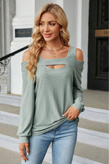 Cold Shoulder Square Neck Cutout Blouse - Trendsi